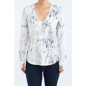 Red Haute White Marble Print Long Sleeve V-Neck Blouse Women’s Size Small NWT